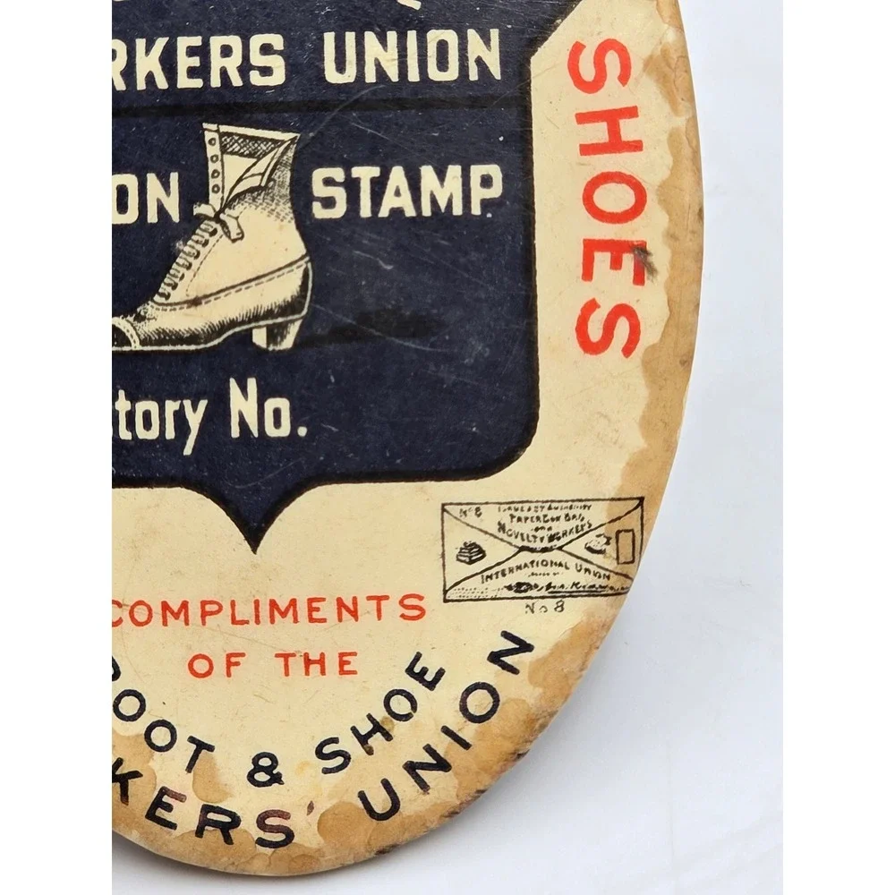Boot & Shoe Workers Union Antique Celluloid Pocket Mirror Hidden Photo Good